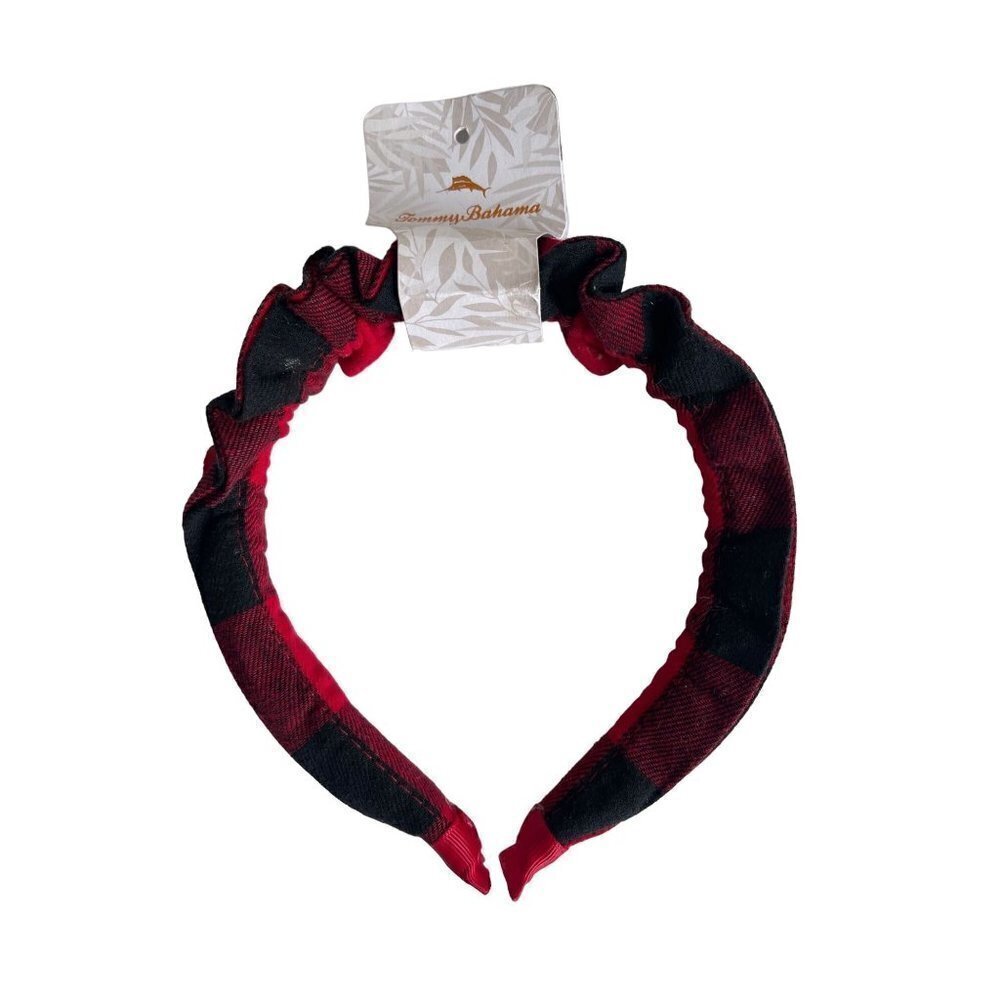 New! Tommy Bahama Red Black Plaid Kids Headband